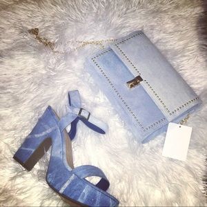 Denim Handbag And Block Heels